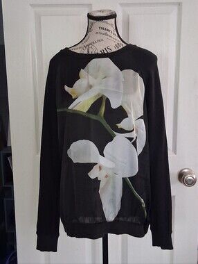 Altuzarra Black Ribbed Trim Sweatshirt with White Floral Satin Body Panel XL